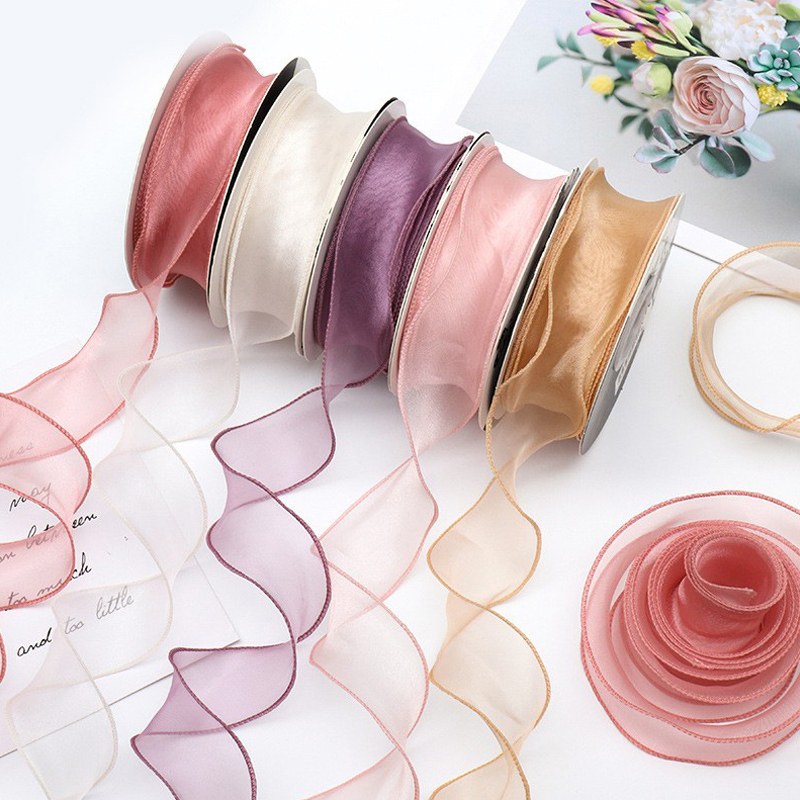 Ribbon Organza Roll - Sheer Silk Ribbon para embrulho, fitas