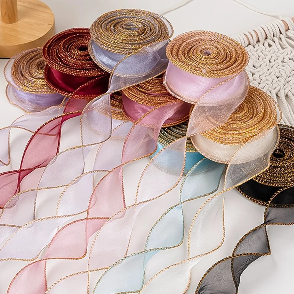 Ribbon Organza Roll - Fita de Organza com Borda Dourada