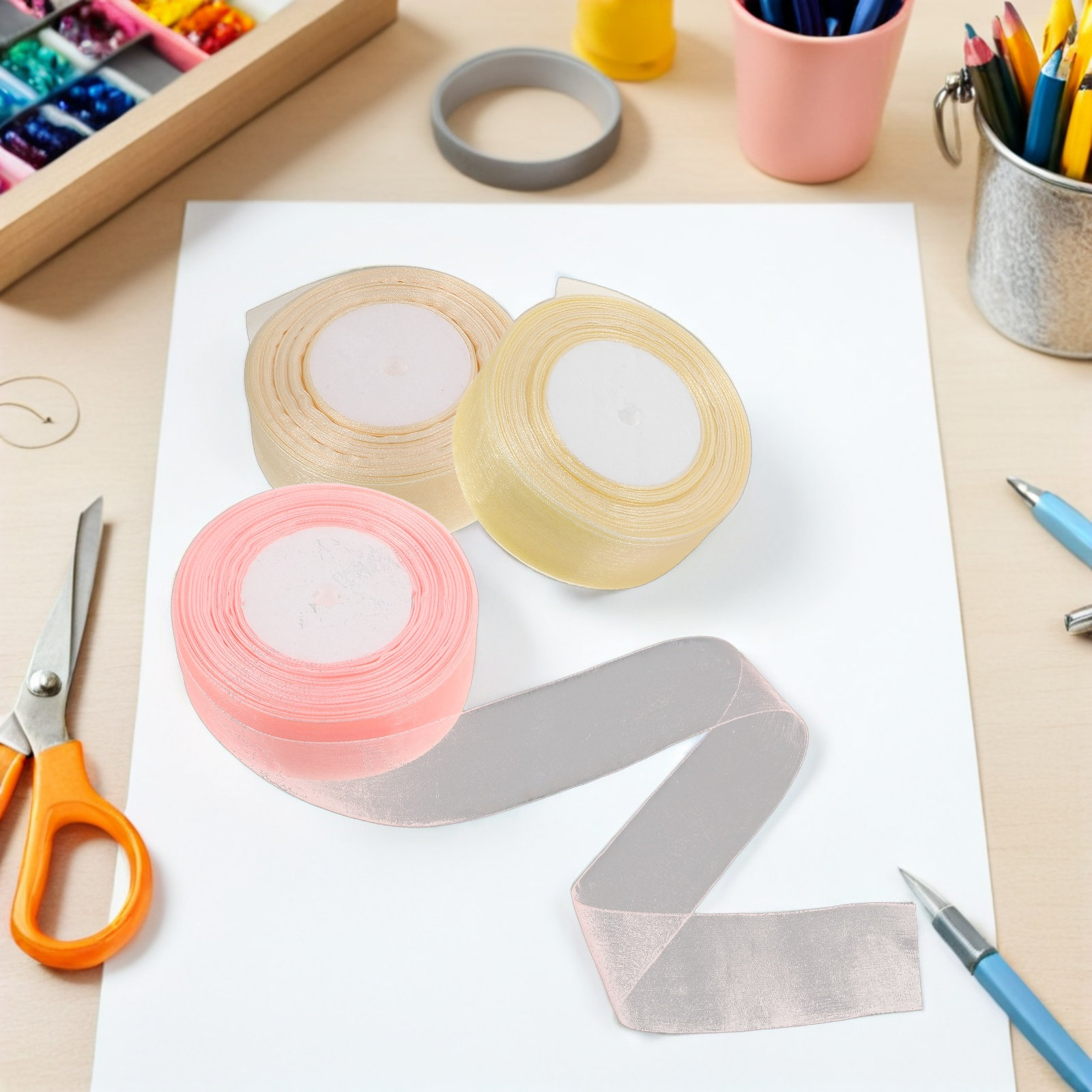 3 Rolos de Fita de Organza Tra - Ribbon Organza Roll avaliação e preço